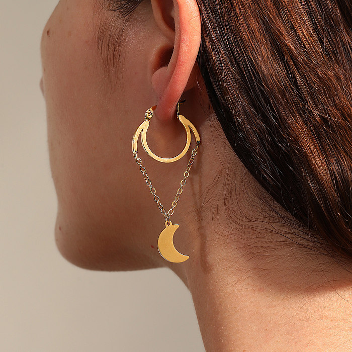 1 Pair Fashion Moon Heart Shape Butterfly Stainless Steel  Plating Dangling Earrings