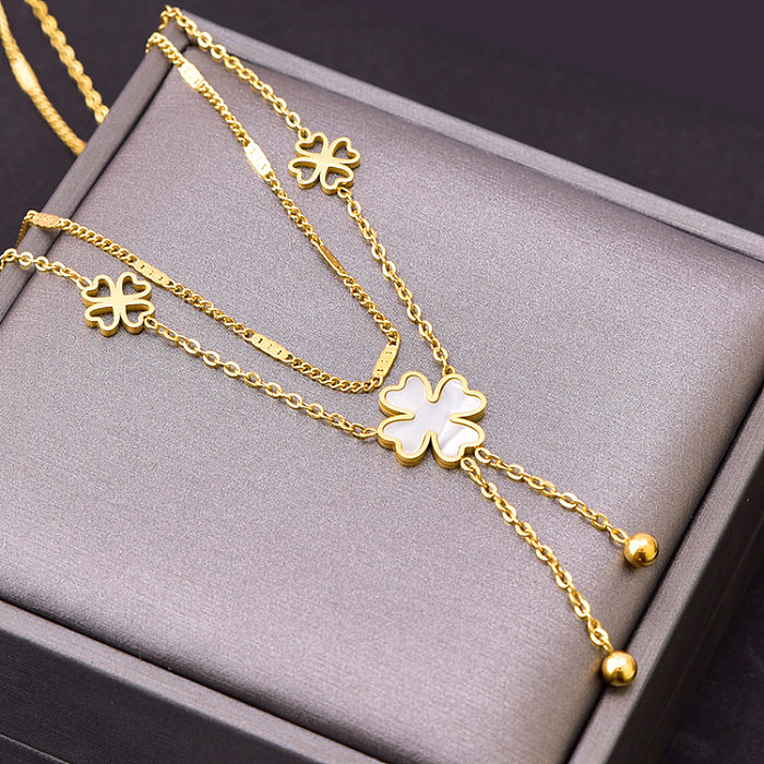 Retro Tassel Flower Stainless Steel  Plating 18K Gold Plated Pendant Necklace