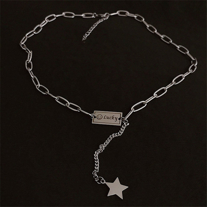 Casual Hip-Hop Punk Letter Star Bear Stainless Steel Plating Inlay Acrylic Artificial Pearls Rhinestones Silver Plated Necklace