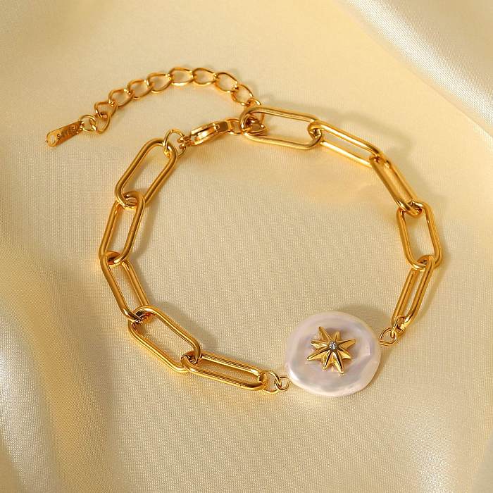 Cute Simple Style Heart Shape Butterfly Rectangle Stainless Steel Freshwater Pearl Gold Plated Zircon Bracelets In Bulk