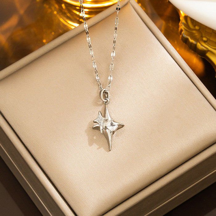 Collier pendentif en zircon plaqué or 18 carats en acier avec étoile romantique mignonne en vrac