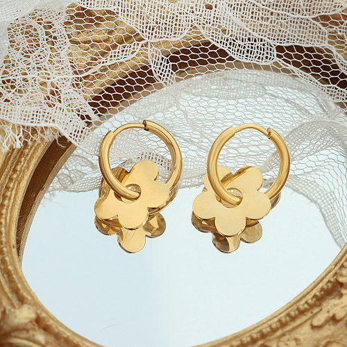 Estilo francês cross-border venda quente popular luz luxo flor eardrops brincos de aço inoxidável banhado a ouro 18k menina f560