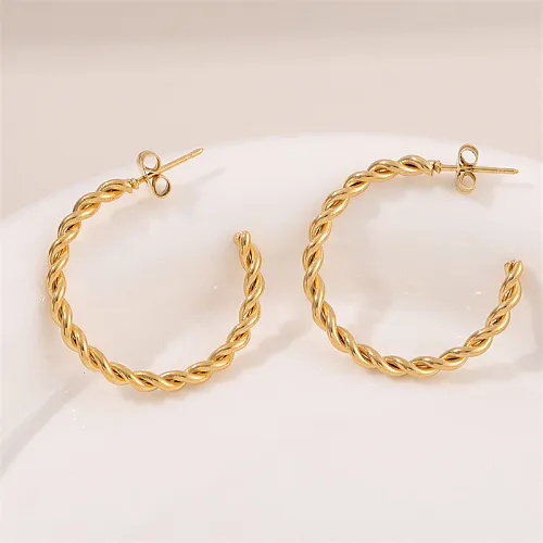 1 Pair Retro Simple Style C Shape Twist Plating Stainless Steel  18K Gold Plated Hoop Earrings