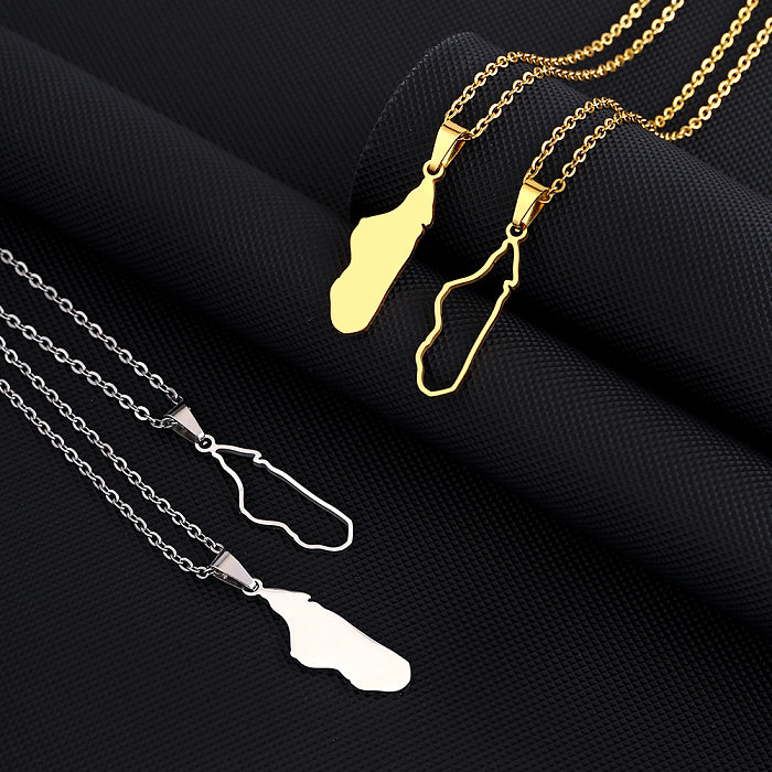 Ethnic Style Simple Style Map Stainless Steel  Plating Hollow Out 18K Gold Plated Pendant Necklace Long Necklace