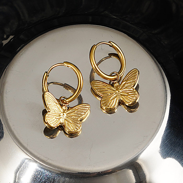 Boucles d'oreilles pendantes en acier inoxydable, papillon à la mode, vente en gros