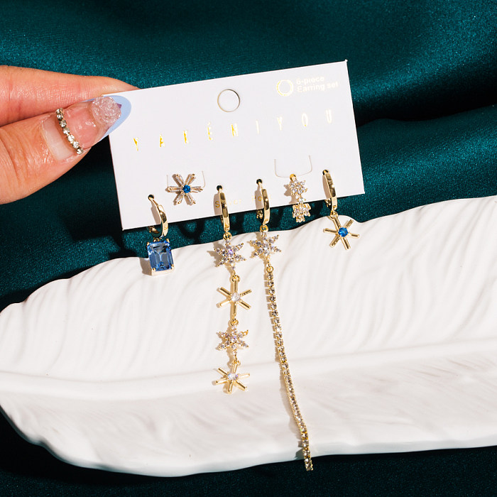 1 Set Yakemiyou Fashion Leaves Tassel Copper Plating Inlay Zircon Drop Earrings