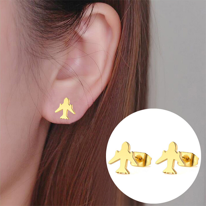1 Pair IG Style Sweet Simple Style Airplane Polishing Plating Stainless Steel  18K Gold Plated Ear Studs