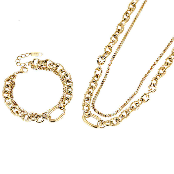 New Multi-layer Chain Circle Gold-Plated Stainless Steel  Necklace Bracelet