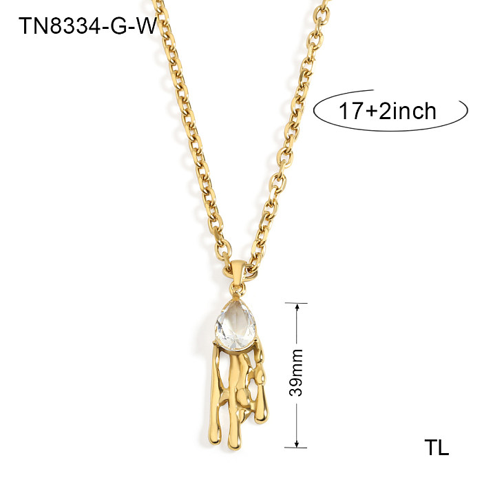 Classical Retro Simple Style Irregular Stainless Steel  Plating Three-dimensional Inlay Zircon 18K Gold Plated Pendant Necklace