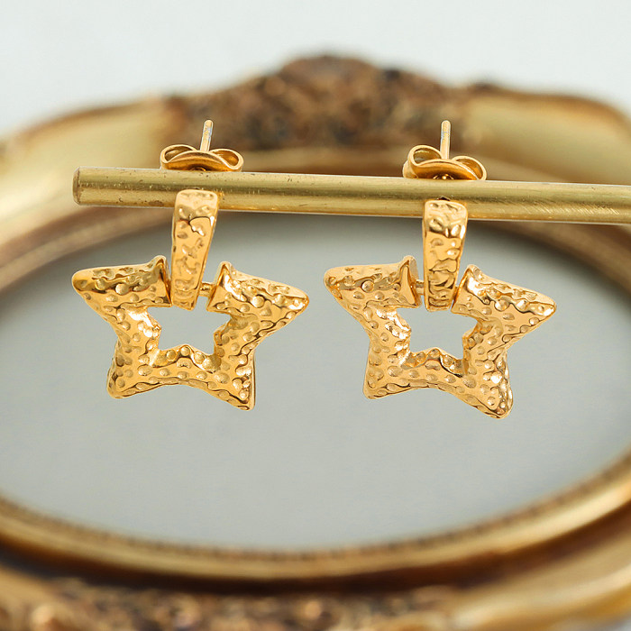1 par de aretes chapados en oro de 18 quilates de acero inoxidable con pentagrama dulce estilo IG