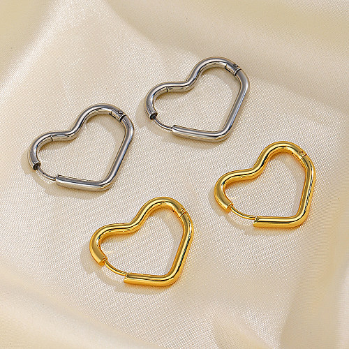 1 par estilo simples streetwear formato de coração chapeado brincos banhados a ouro 18K de aço inoxidável