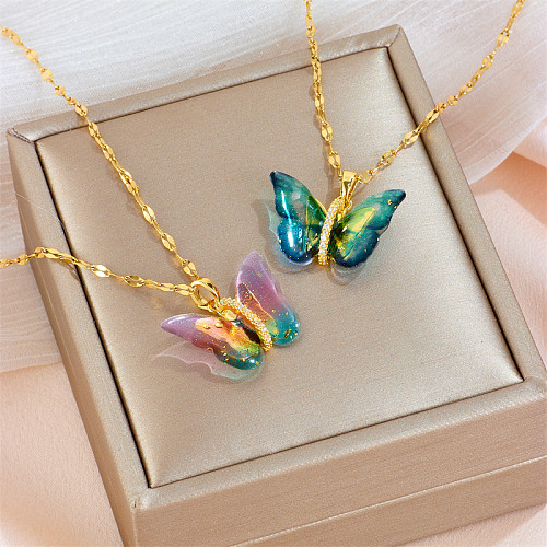 Süße Schmetterlings-Halskette mit künstlichen Edelsteinen aus Edelstahl in großen Mengen