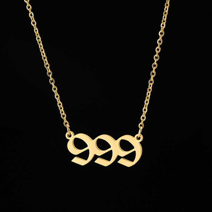 Collier en acier inoxydable avec numéro Hip-Hop, plaqué, colliers en acier inoxydable