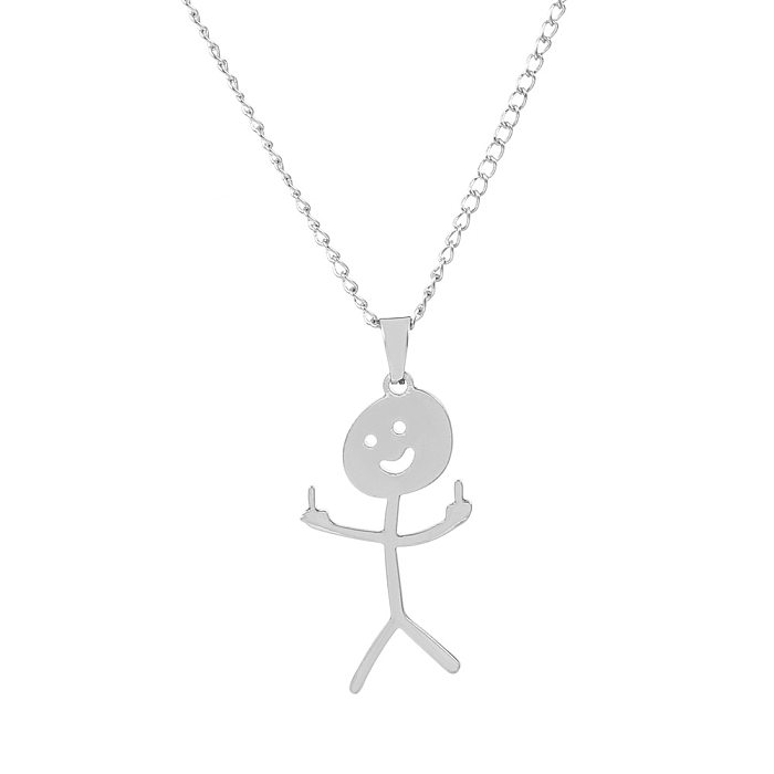 Collier pendentif en acier inoxydable avec personnage de dessin animé de style simple, 1 pièce