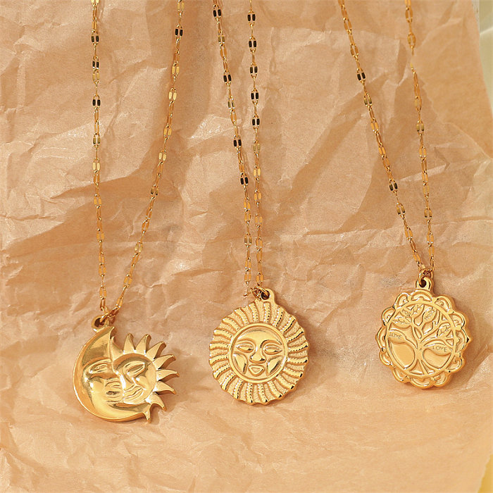 Casual Simple Style Sun Moon Stainless Steel  Stainless Steel Polishing Plating Hollow Out Gold Plated Pendant Necklace