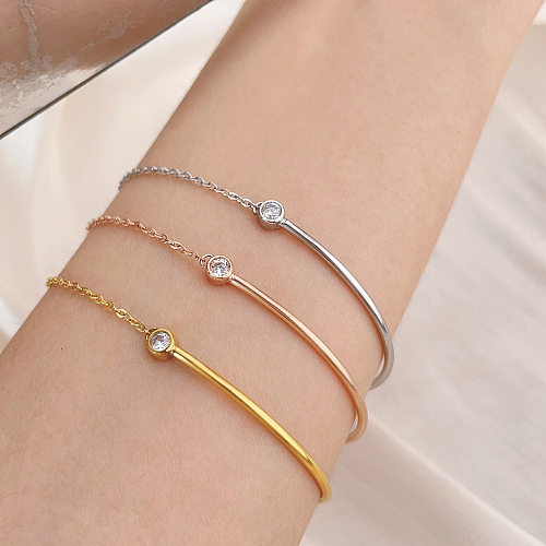 Simple Style Solid Color Stainless Steel Plating Inlay Rhinestones 18K Gold Plated Bracelets