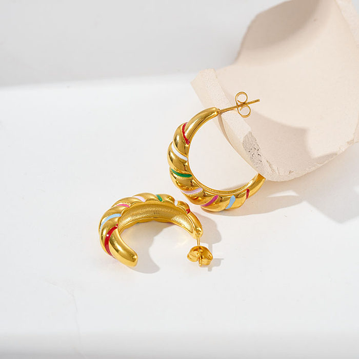Vergoldete bunte Öl-Halskette aus Edelstahl mit C-förmigem Gewinde und Ohrringen
