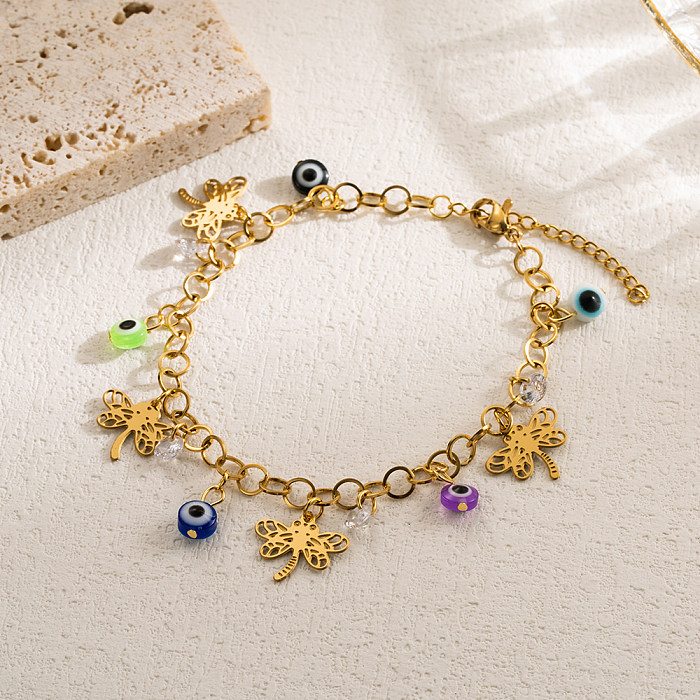 Casual Modern Style Devil'S Eye Tree Butterfly Stainless Steel Imitation Pearl Layered Gold Plated Bracelets