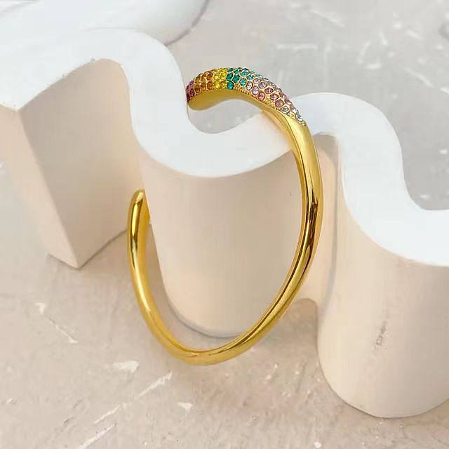 Bracelets de manchette rétro géométriques en acier inoxydable, incrustation de perles artificielles et de strass