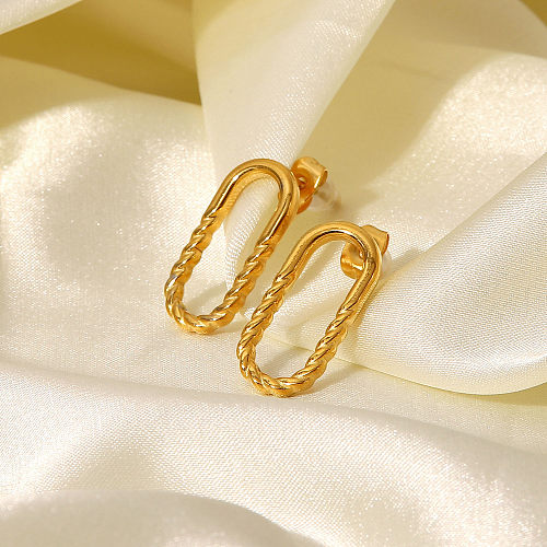 Fashion Simple 18K Gold Oval Semi-Glossy Semi-Twist Stainless Steel  Earrings