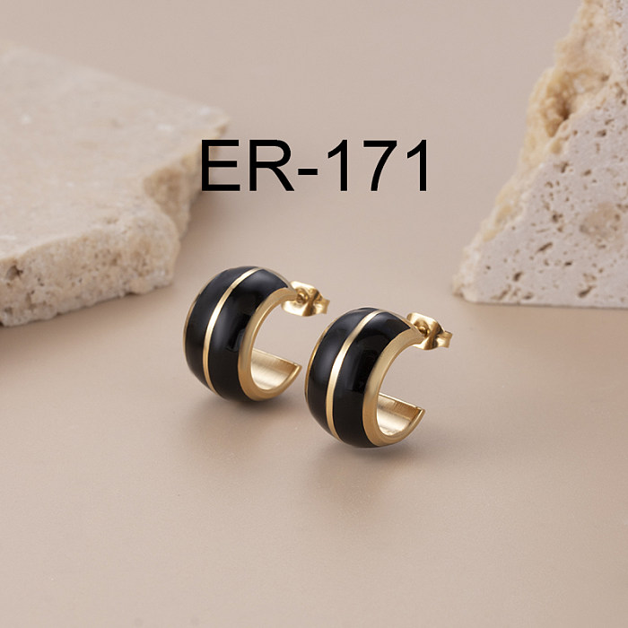 Simple Style Round Stainless Steel  Enamel Plating Earrings Ear Studs
