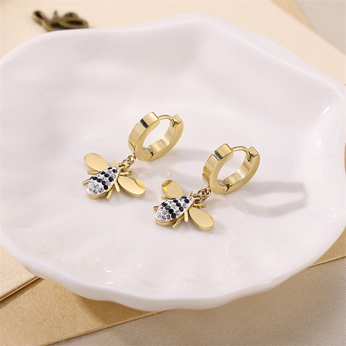 1 Pair Cute Sweet Bee Polishing Plating Stainless Steel  18K Gold Plated Earrings