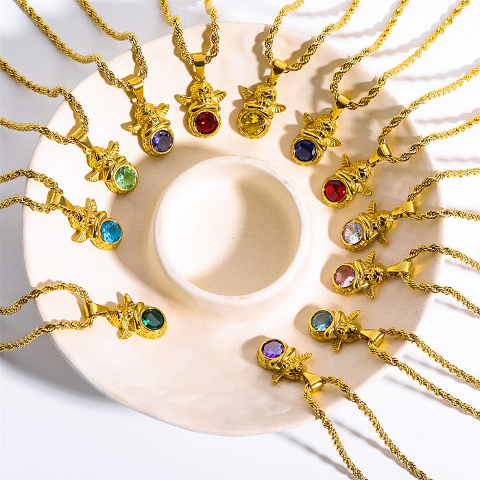 Lässige, schlichte, quadratische Halskette mit vergoldetem Anhänger und Inlay-Zirkon-Edelstahlbeschichtung