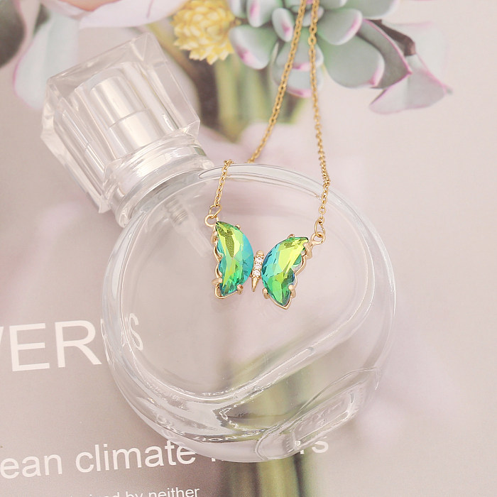 Collier papillon élégant en acier inoxydable, placage de verre, colliers en acier inoxydable