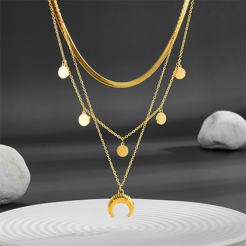 Lady Moon Stainless Steel Plating 18K Gold Plated Layered Necklaces