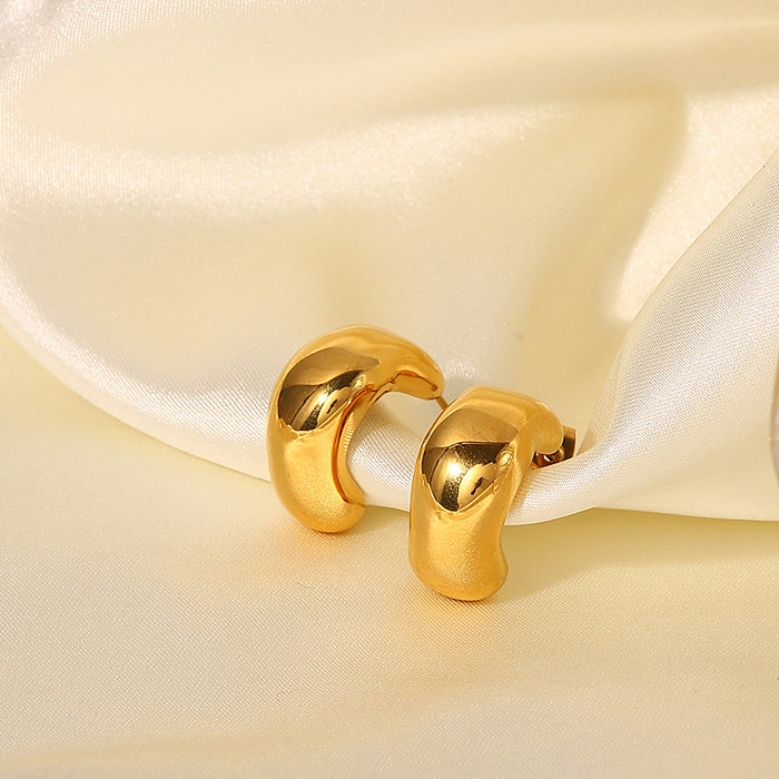 Fashion New 18K Gold C-Shaped Twisted Cashew Stainless Steel  Earrings