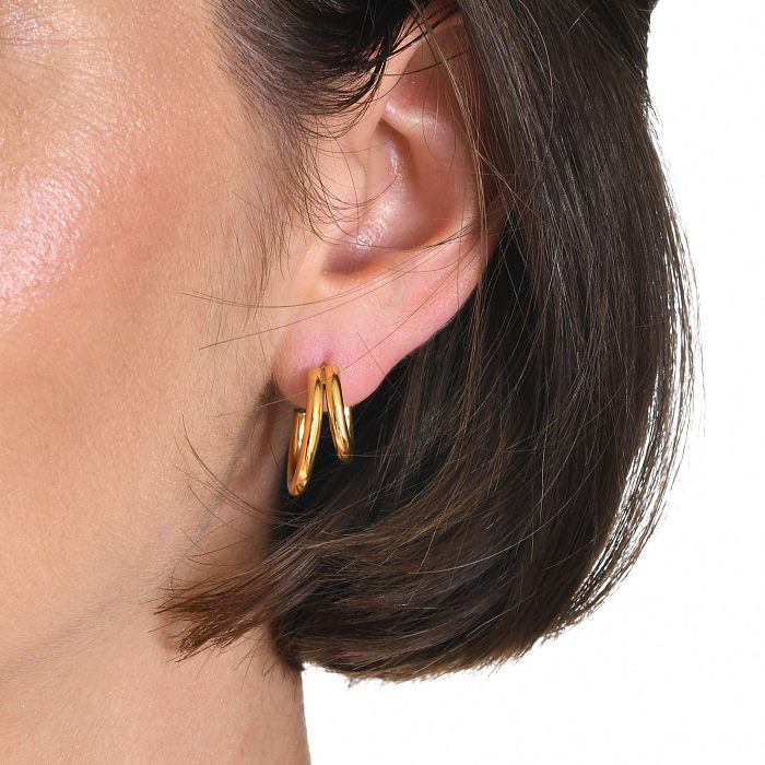 1 par de brincos de orelha banhados a ouro, estilo simples, estilo clássico, estilo romano, cor sólida, aço inoxidável