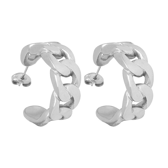 1 paire de clous d'oreilles rétro décontractés en forme de C, ajourés, sculptés en acier inoxydable plaqué or 18 carats