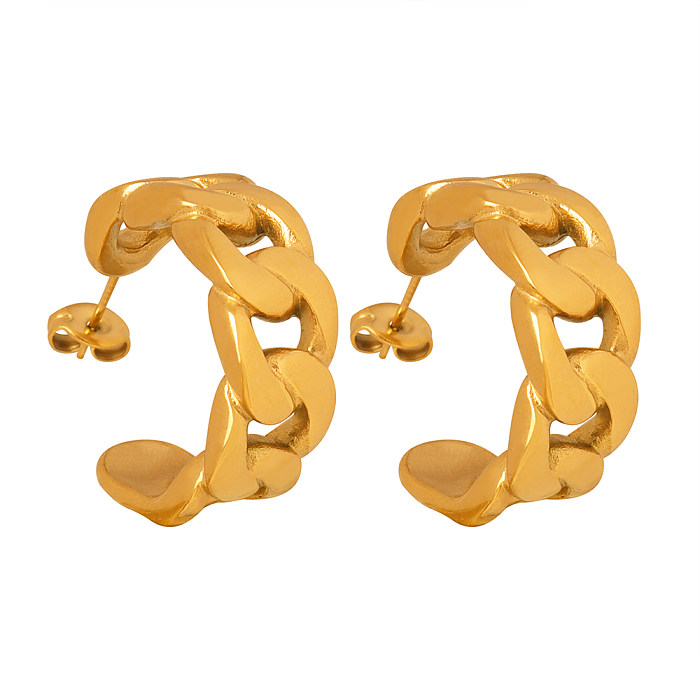 زوج واحد من أقراط أذن مطلية بالذهب عيار 1 قيراط مطلية بالذهب على شكل حرف C مجوفة