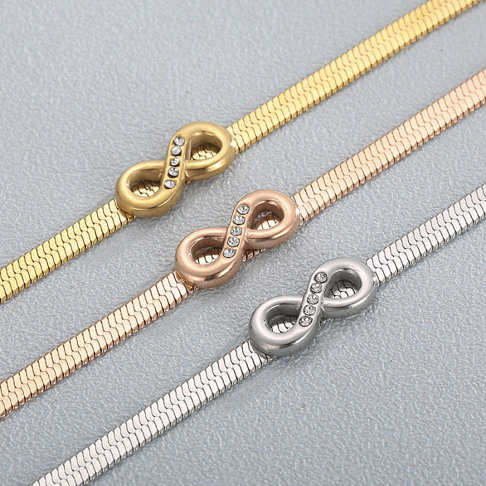 Fashion Geometric Number Titanium Steel Bracelets Inlay Rhinestones Stainless Steel Bracelets