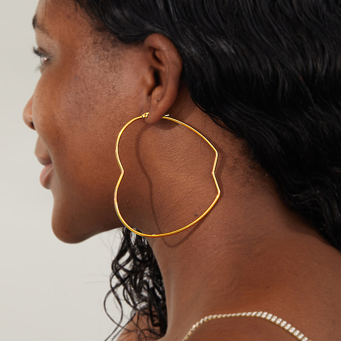Boucles d'oreilles créoles plaquées en acier inoxydable, 1 paire, Style Simple, en forme de cœur