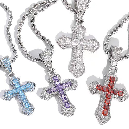Hip-Hop Streetwear Cross Stainless Steel  Plating Inlay Zircon Pendant Necklace