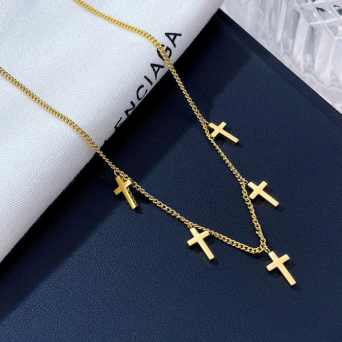 Collier pendentif en acier inoxydable plaqué croix streetwear