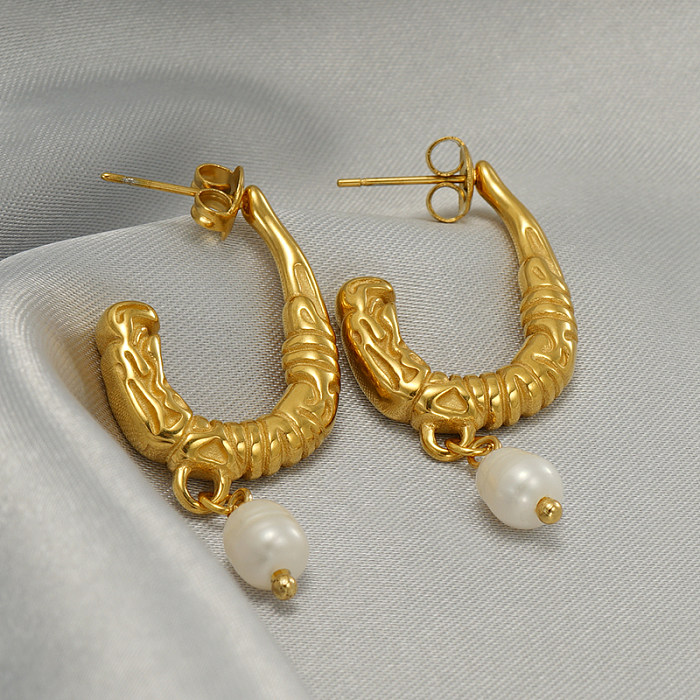 1 paire de boucles d'oreilles Style Vintage en forme de U, couleur unie, placage de perles, acier inoxydable, plaqué or 18 carats