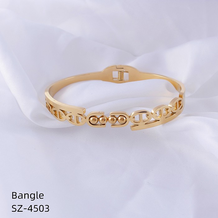 Casual Classic Style Solid Color Stainless Steel Plating Inlay Rhinestones Rose Gold Plated Gold Plated Silver Plated Bangle