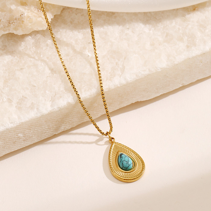 Simple Style Water Droplets Stainless Steel  Inlay Turquoise 18K Gold Plated Necklace