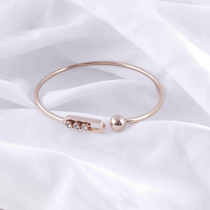 Wholesale Casual Classic Style Solid Color Stainless Steel Epoxy Plating Inlay Rose Gold Plated Gold Plated Silver Plated Resin Rhinestones Bangle