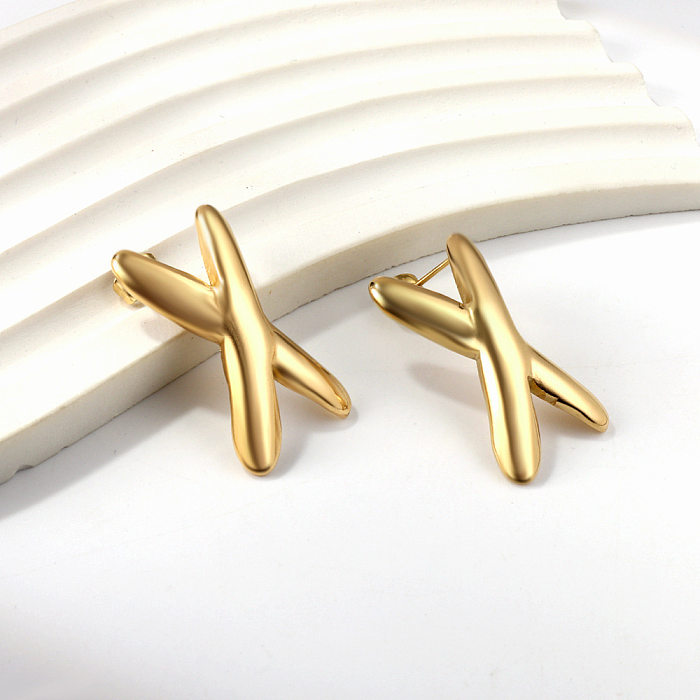 1 paire de clous d'oreilles plaqués or en acier inoxydable, Style Simple, lettre plaquée