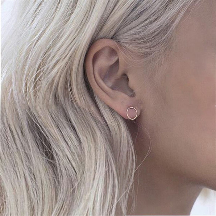 Simple Hollow Round Stainless Steel  Earrings Wholesale