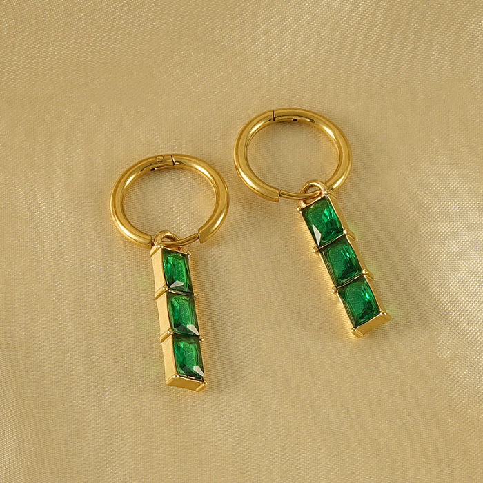 1 Paar elegante, luxuriöse, rechteckige Ohrhänger mit Inlay aus Zirkon und 18 Karat vergoldetem Edelstahl