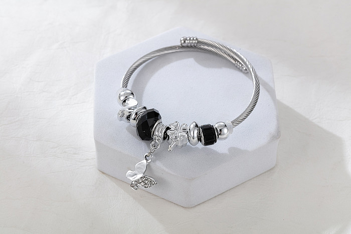 Elegant Modern Style Four Leaf Clover Butterfly Stainless Steel Plating Inlay Zircon Silver Plated Bangle
