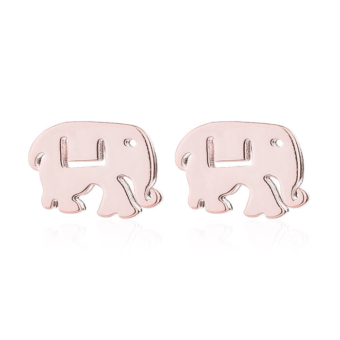 Estilo simples carta gato elefante chapeamento de aço inoxidável oco orelha studs 1 par