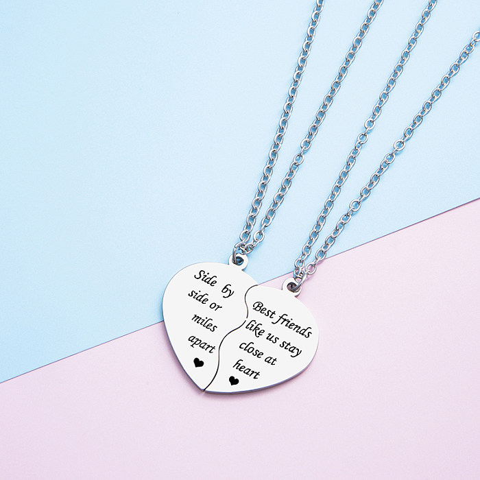 Simple Style Letter Heart Shape Stainless Steel  Pendant Necklace In Bulk