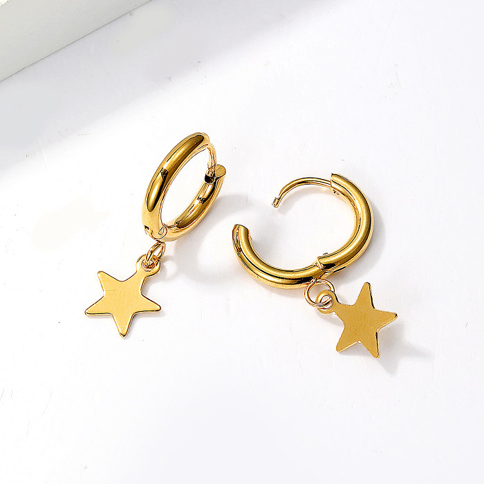 1 Pair Fashion Pentagram Stainless Steel  Plating 18K Gold Plated Dangling Earrings