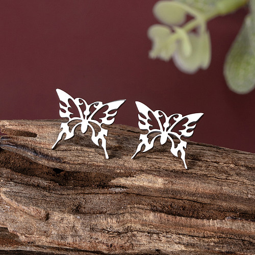 Pendientes huecos de acero inoxidable con forma de mariposa de estilo simple, 1 par