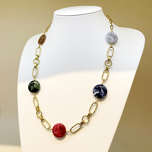 Hip-Hop Simple Style Round Stainless Steel  Natural Stone Polishing Plating Gold Plated Long Necklace Necklace